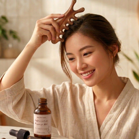 gua sha facial massage with caffeinated oil for tension release and improved circulation
