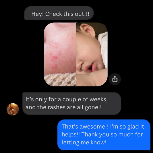 Real customer feedback showing baby’s rash healed after two weeks of using Moo Moo Balm Baby Gel.