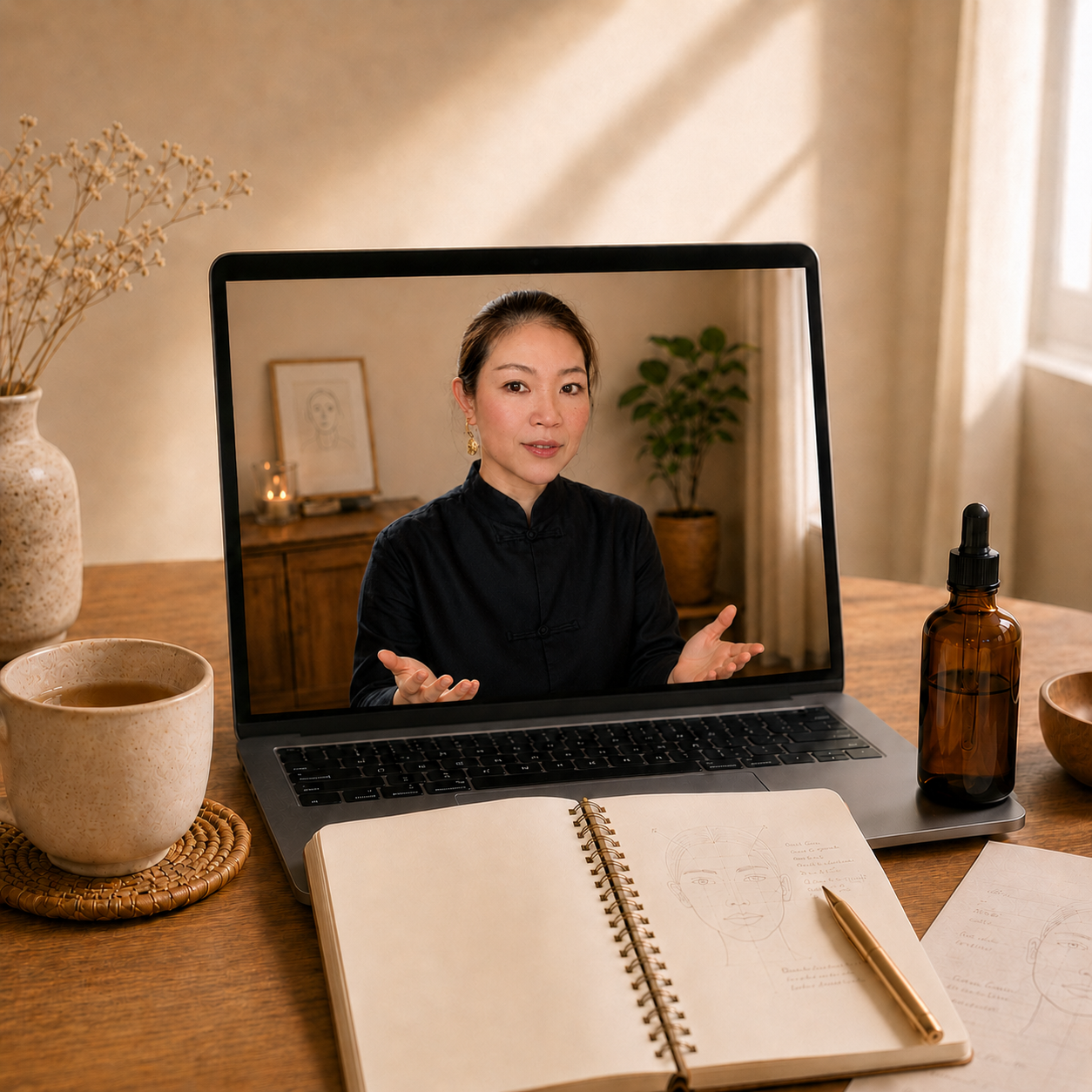 1-on-1 skin consultation infographic showing facial tension assessment, skincare routine review, personalized face mapping, and step-by-step skin reset guidance.