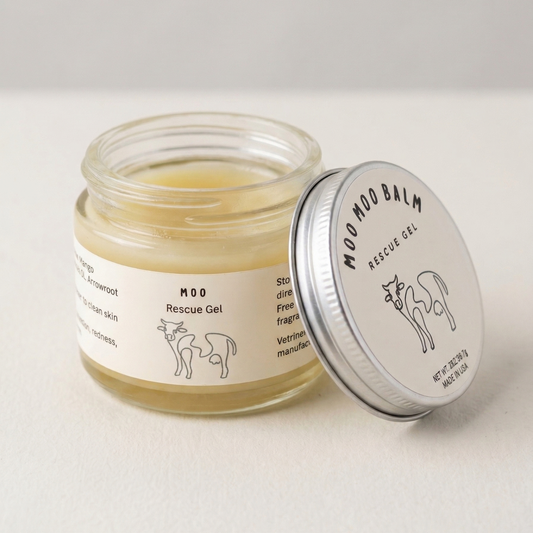 Moo Moo Rescue Gel for bug bites and irritated skin with smooth soothing balm texture